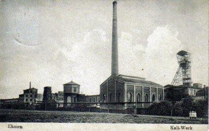 Postkarte 1901: Kali-Werk Ehmen mit 64 m hohem Schornstein und Wasserturm