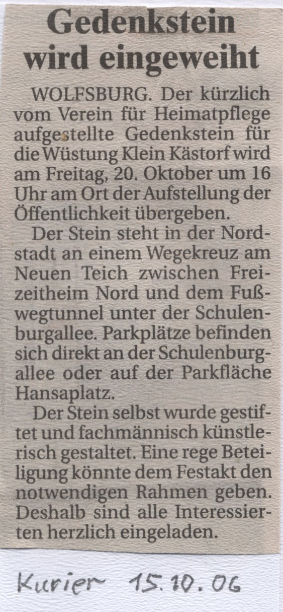Wüstung Klein Kästorf Artikel 3